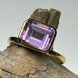 18k Gold plated sterling silver amethyst art deco ring